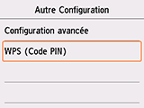 Écran Autre Configuration : sélectionnez WPS (Code PIN)